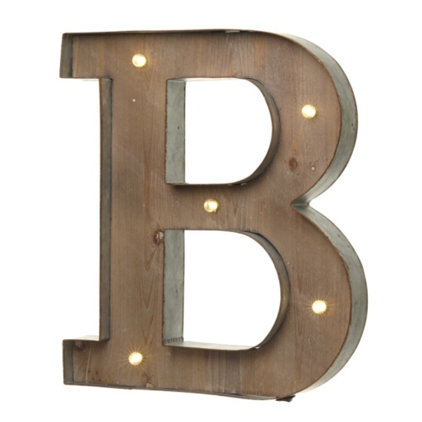 Led Light Up Letter Wood Metal Rustic Carnival Large Natural Na4376 Maison - Large Letters For Wall With Lights