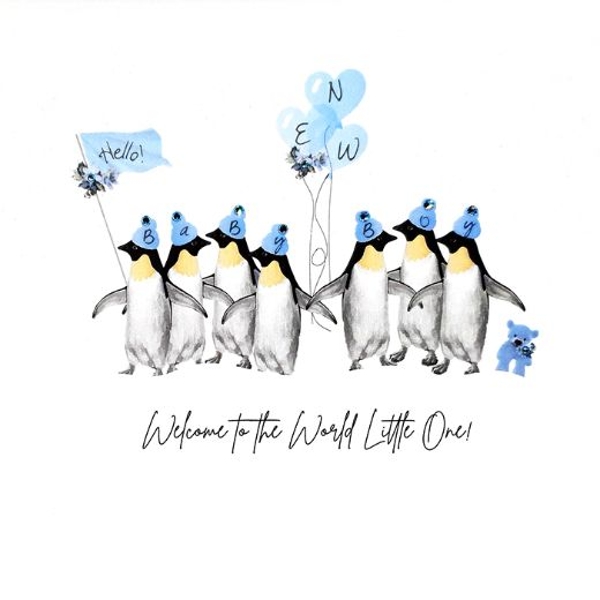 Penguins Birth of New Baby Boy Card 