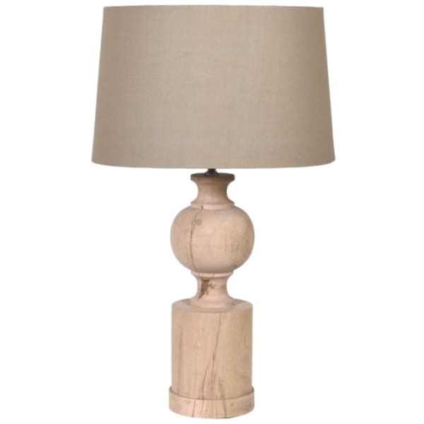 Table Lamp Mango Wood Carved Pillar, Carved Two Tone Brown Table Lamp