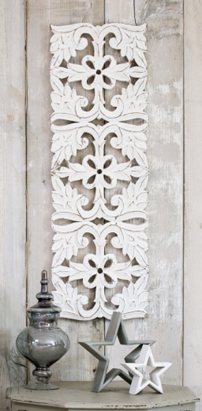 Wall Art Wood Thin Rectangle Carved Ornate Filigree Distressed White Retreat Home Maison Rustic - Rectangular Wall Art Panels