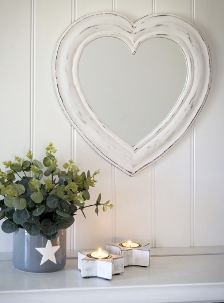 Wall Mirror Wood Small Heart Distressed White Retreat Home Ar5781 Maison Rustic - Distressed Wall Mirrors Uk