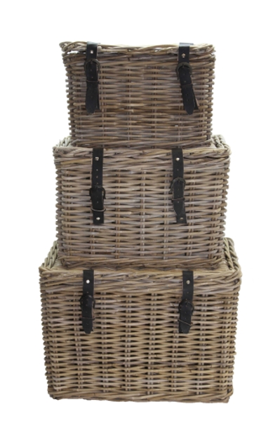 Grey Washed Rattan Storage Chest With, Wicker Storage Trunks And Chests
